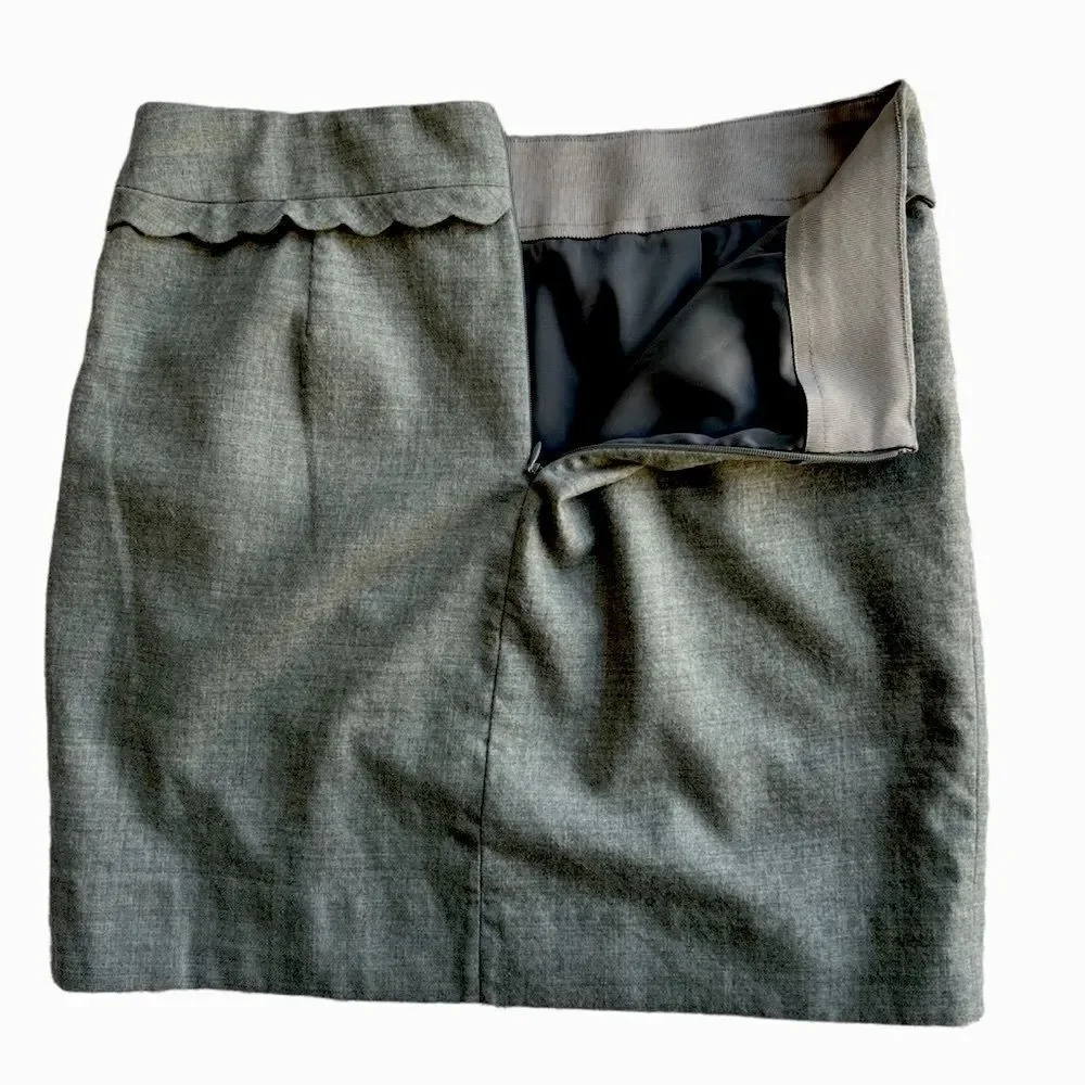 JCREW Gray Mini scallop Waist 97% Wool Career Office Short Lined Skirt Sz 6